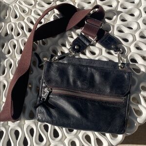 HOBO Black Leather Crossbody Bag – Distressed Soft Leather – Adjustable Strap